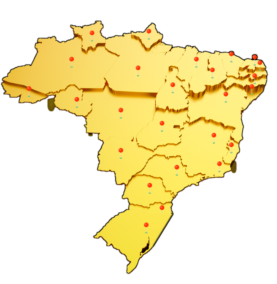 Mapa do Brasil com as regiões atendidas pela GEHUS